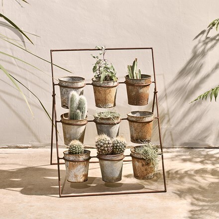 Rustic aged zinc planter stand