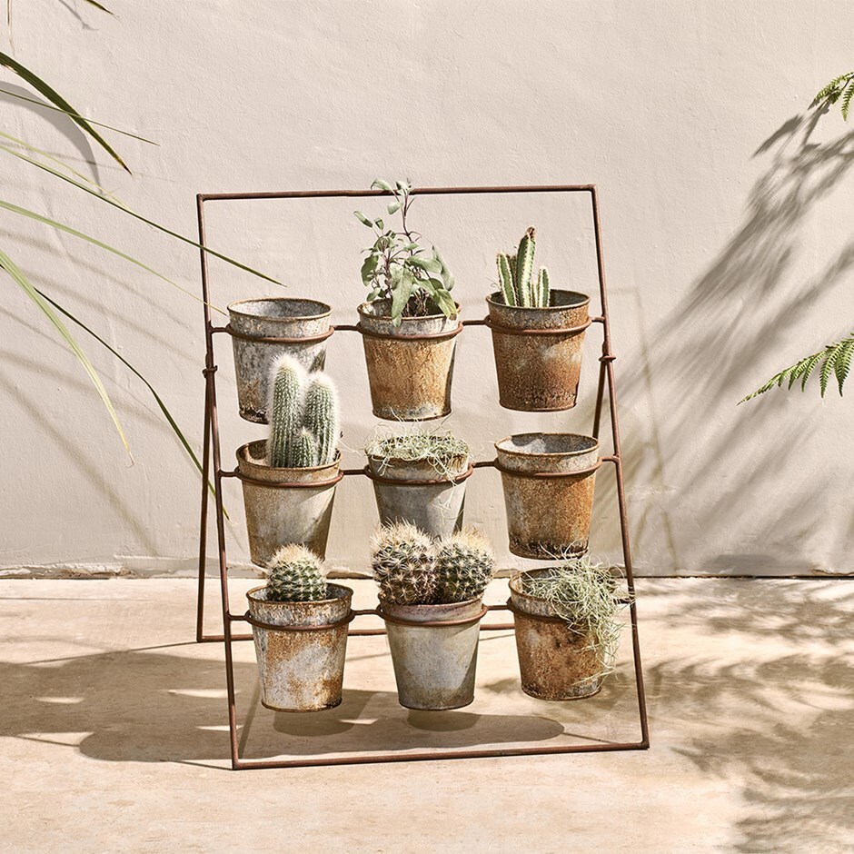 Rustic aged zinc planter stand