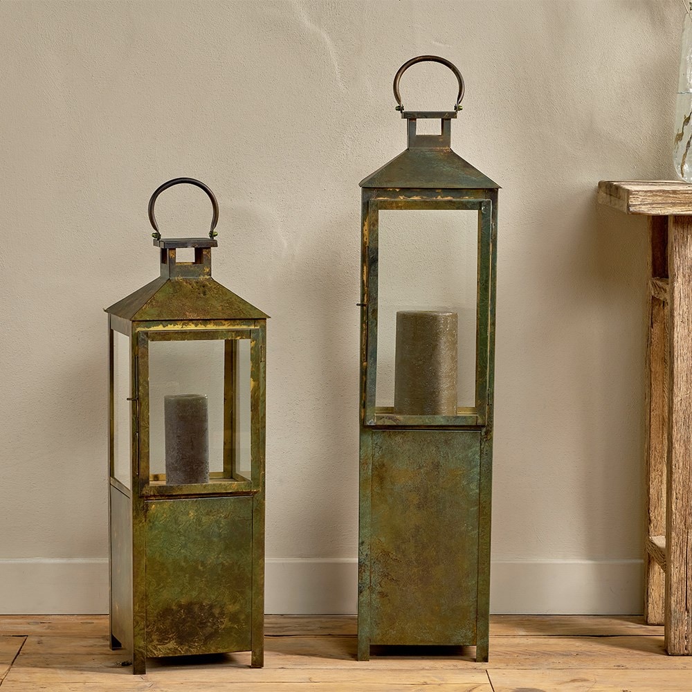 Antique patina hurricane lantern 