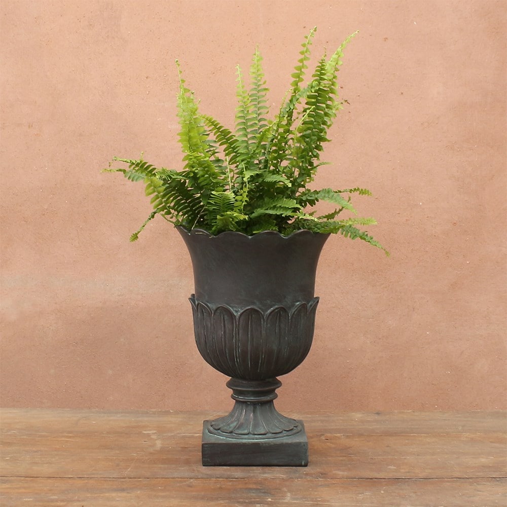Weathered urn plant pot - dark grey