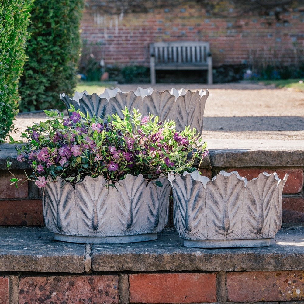 Metal leaf bowl planters - set of three