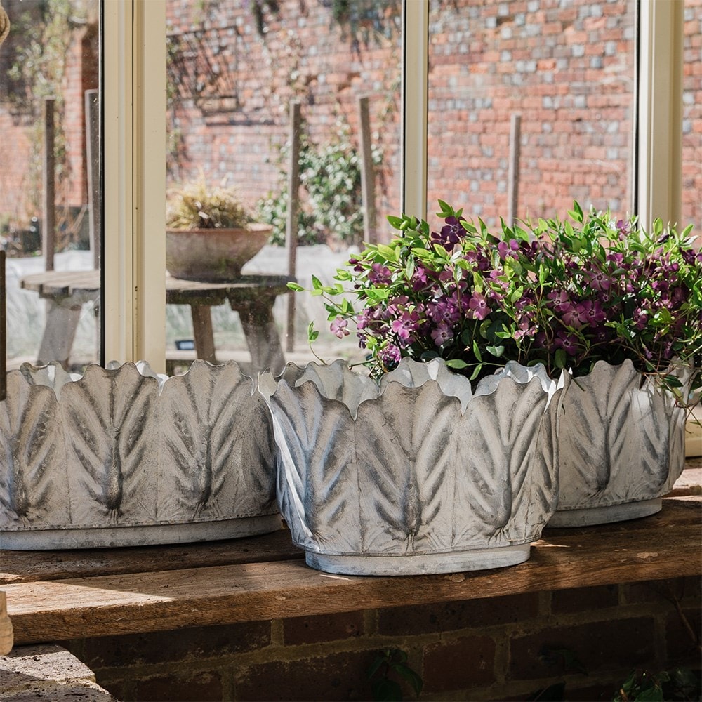 Metal leaf bowl planters - set of three
