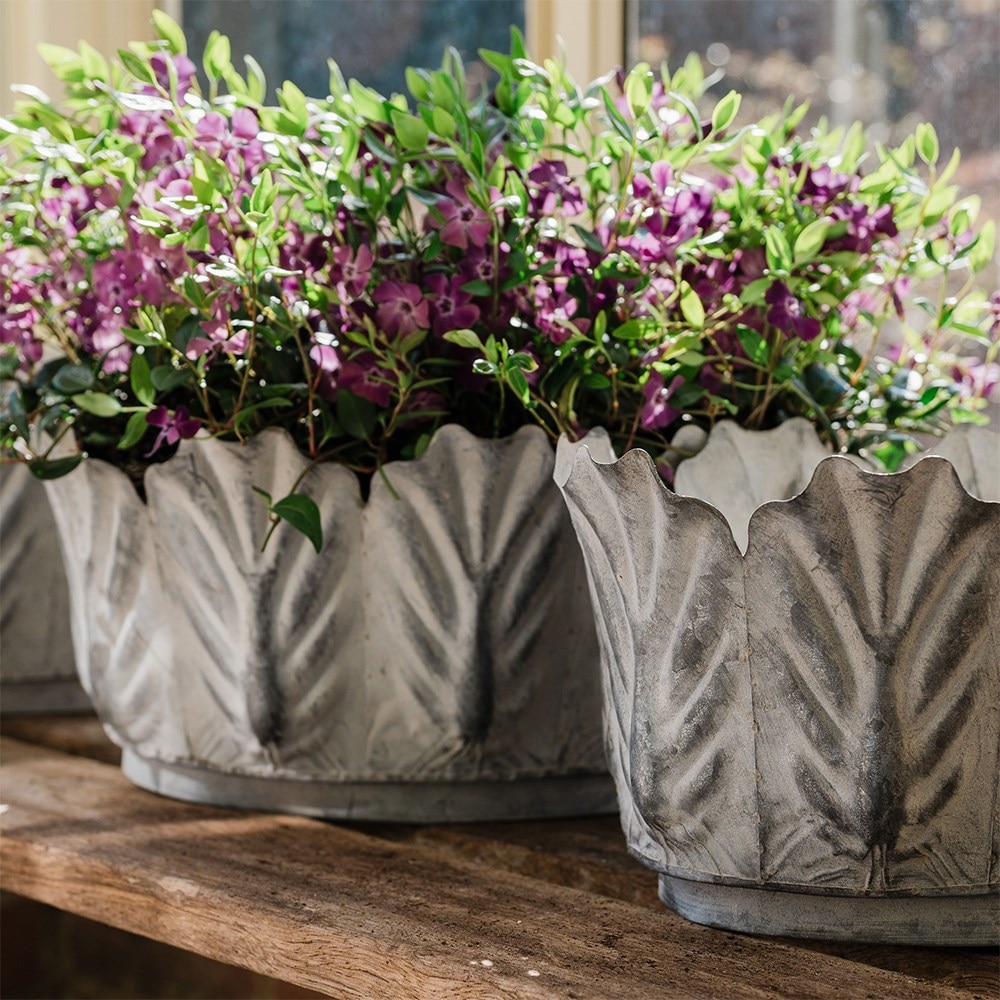 Metal leaf bowl planters - set of three