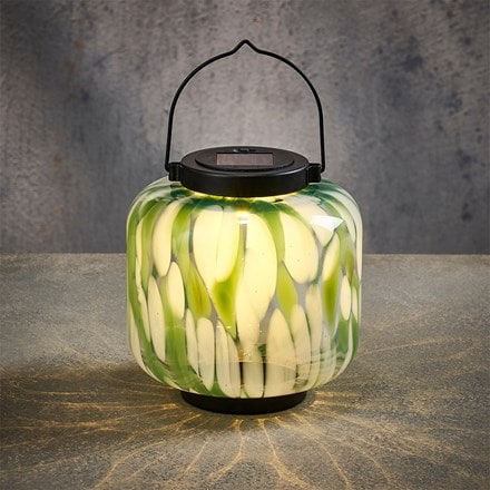 Solar glass lantern in green and white