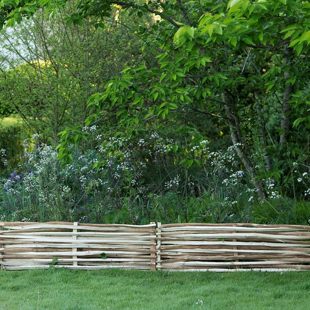 Split hazel edging hurdles