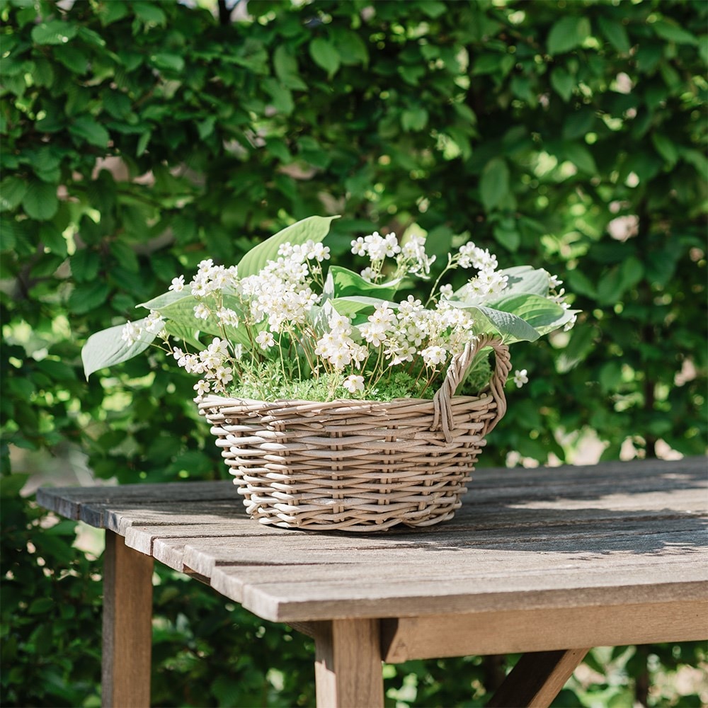 Round rattan large plant bowl with handles