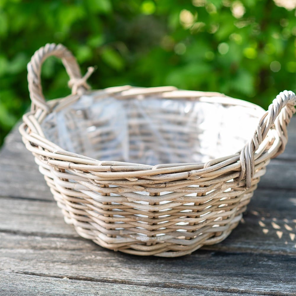 Round rattan large plant bowl with handles