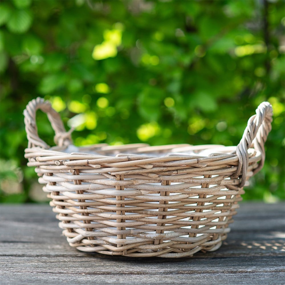 Round rattan large plant bowl with handles