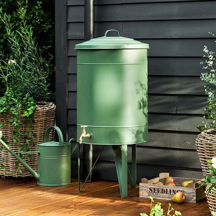 Galvanised steel water butt - green