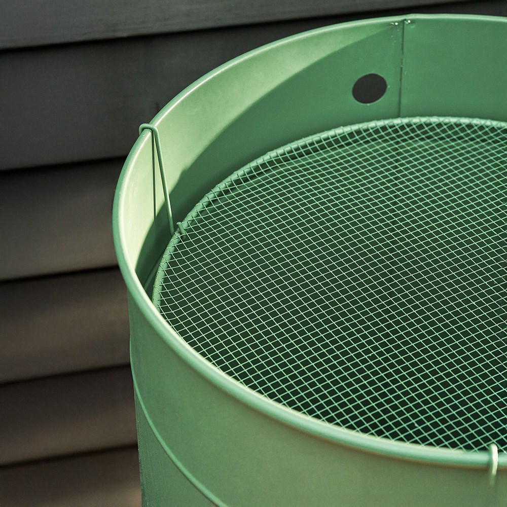 Galvanised steel water butt - green