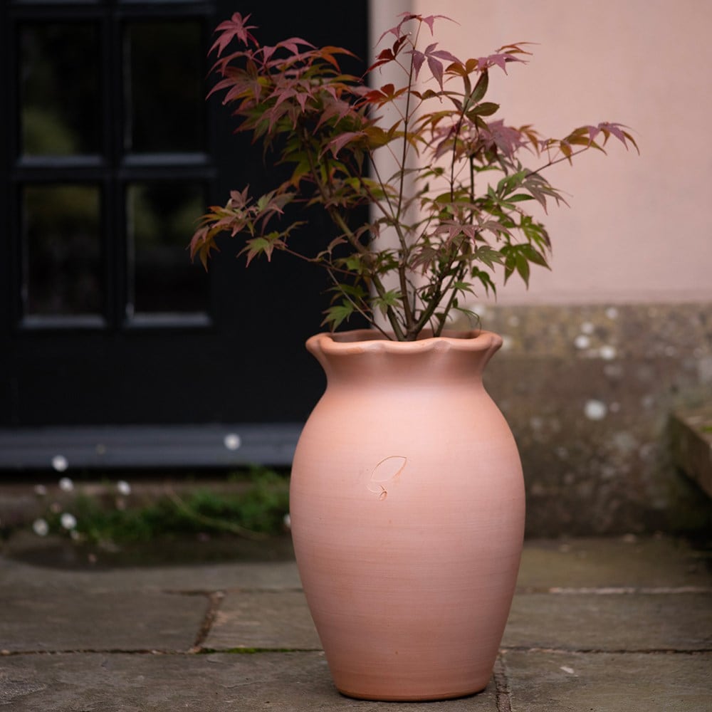 Terracotta ruffle vase
