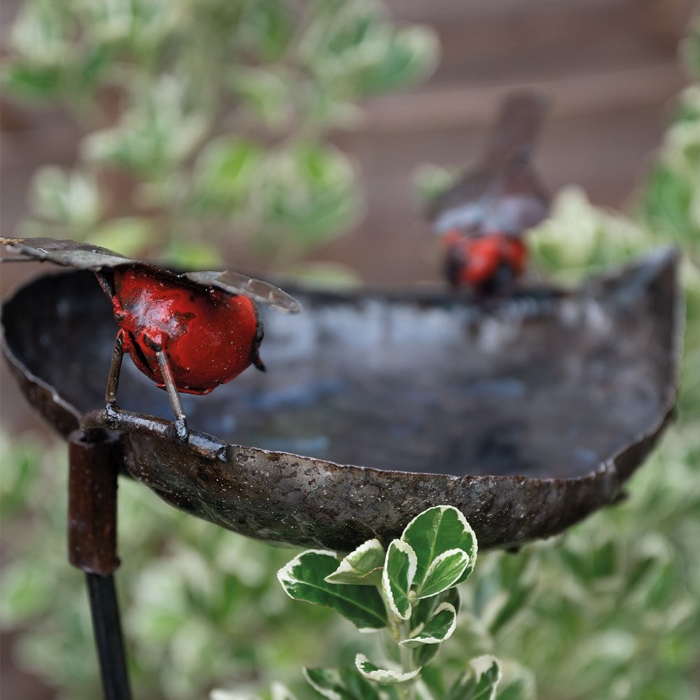 Leaf bird feeder on stake