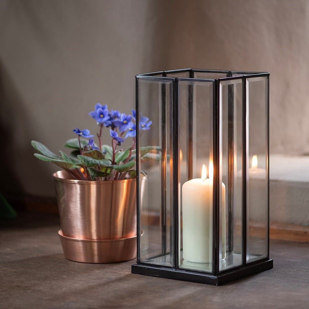Bevelled glass candle holder
