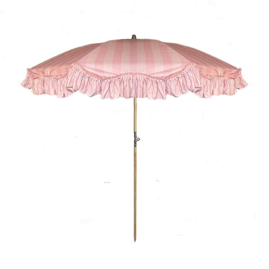 Pink stripe ruffle edge parasol 1.8m