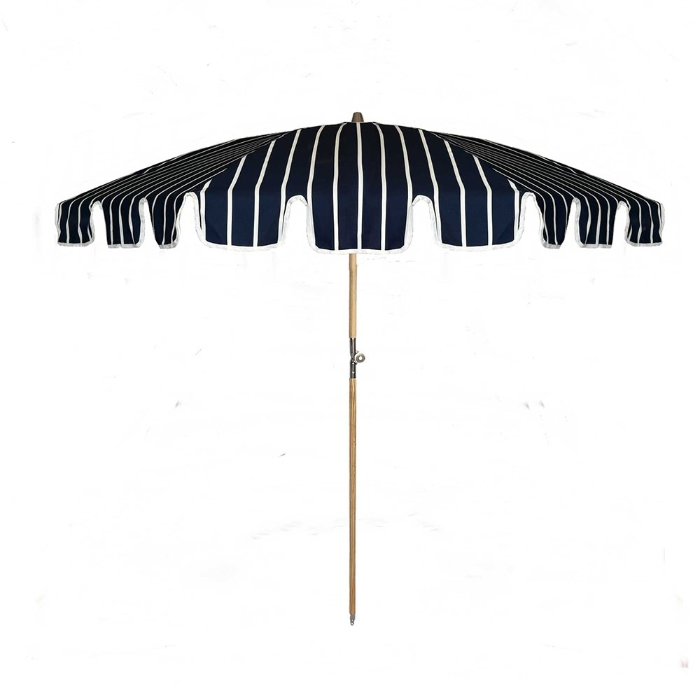 Navy stripe scallop edge parasol