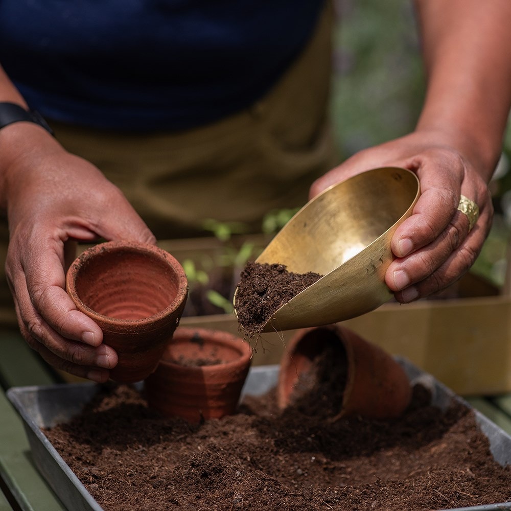 Soil potting scoop - brass