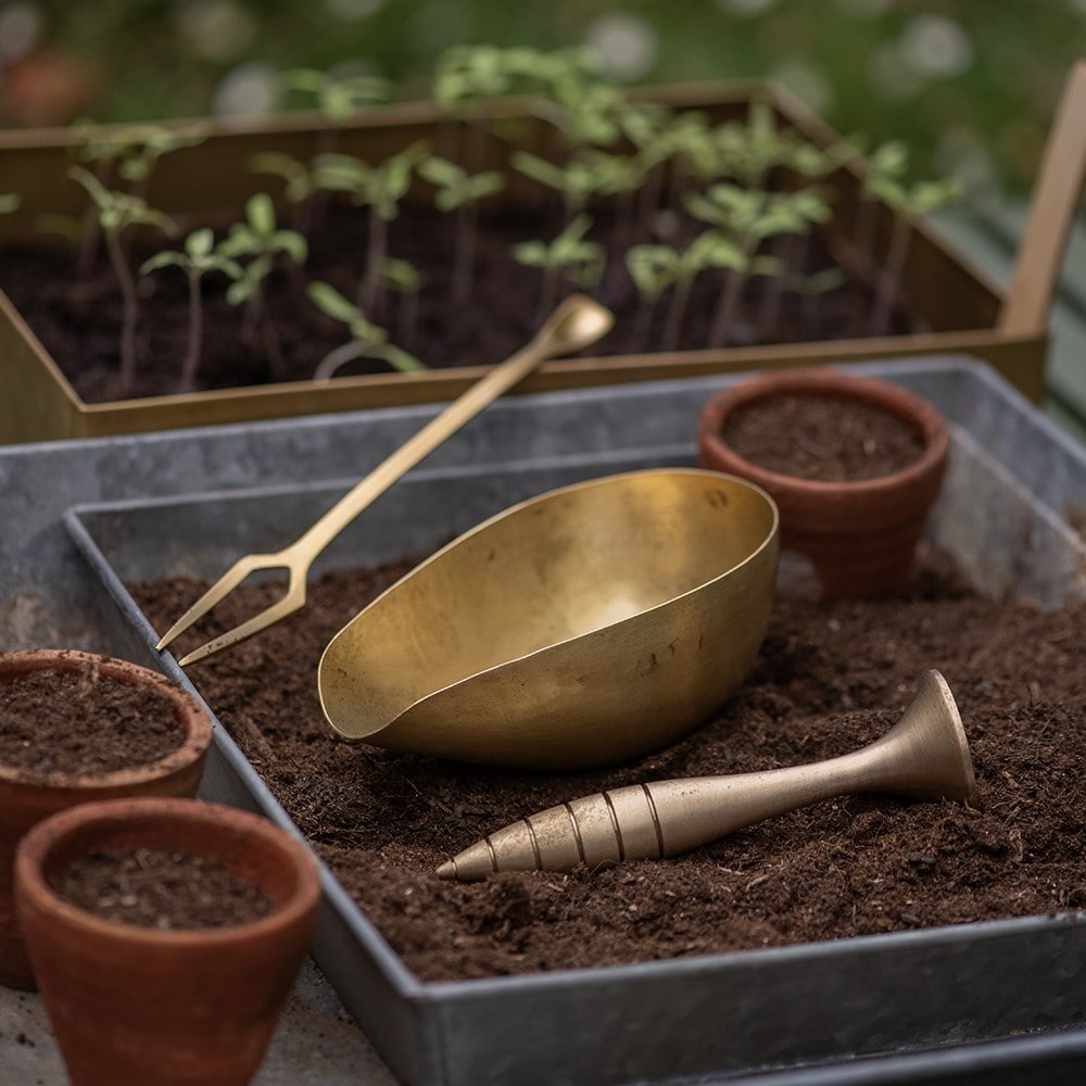Soil potting scoop - brass