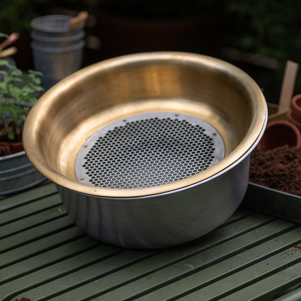 Brass honeycomb sieve and bowl