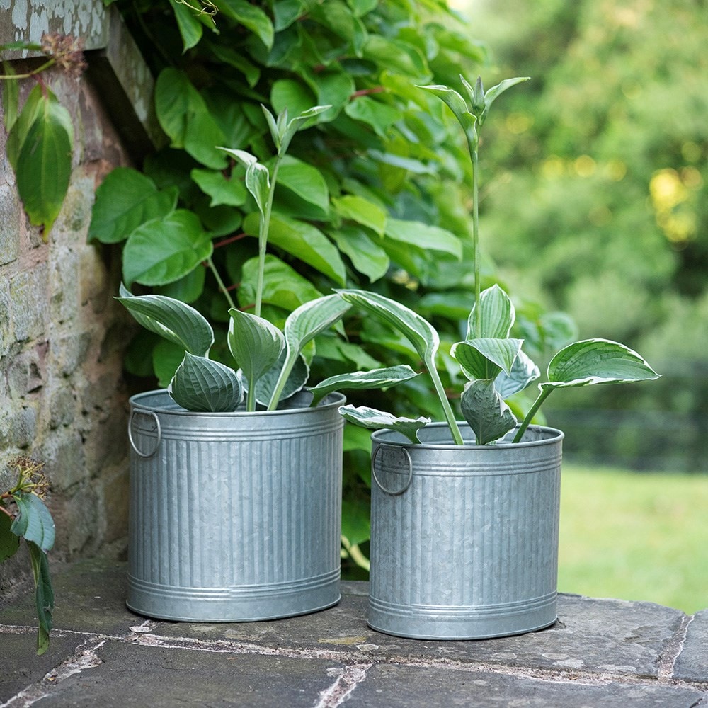 Oval ribbed planter set of two
