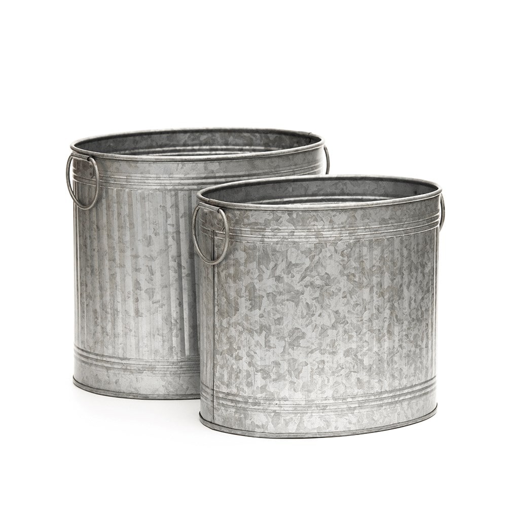Oval ribbed planter set of two