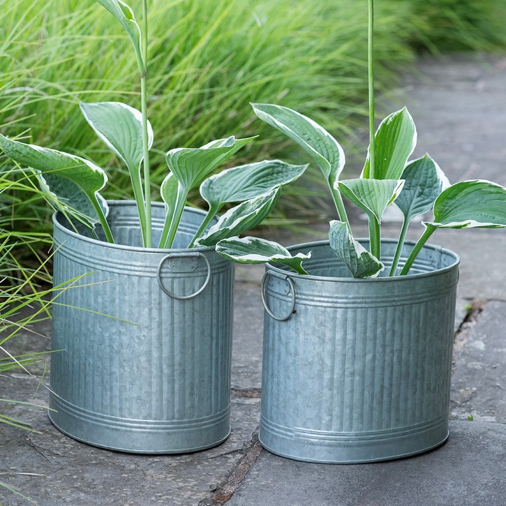 Oval ribbed planter set of two