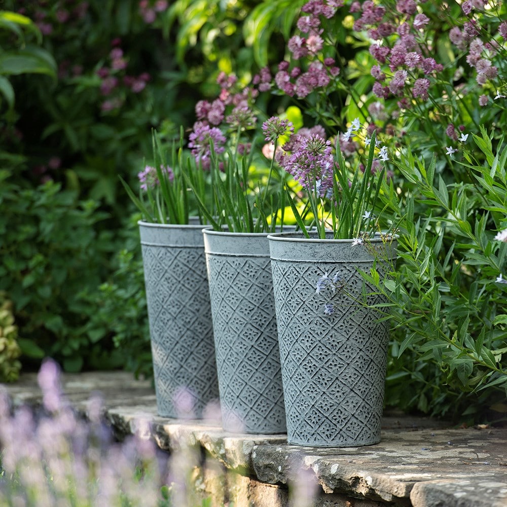 Embossed tall pots - set of three