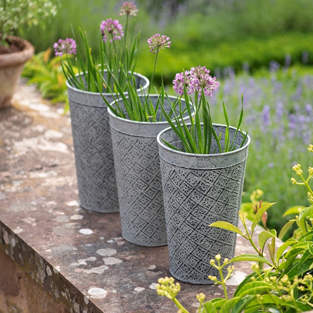 Embossed tall pots - set of three
