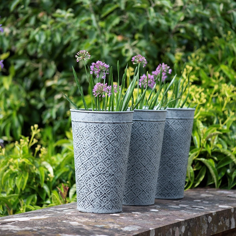 Embossed tall pots - set of three