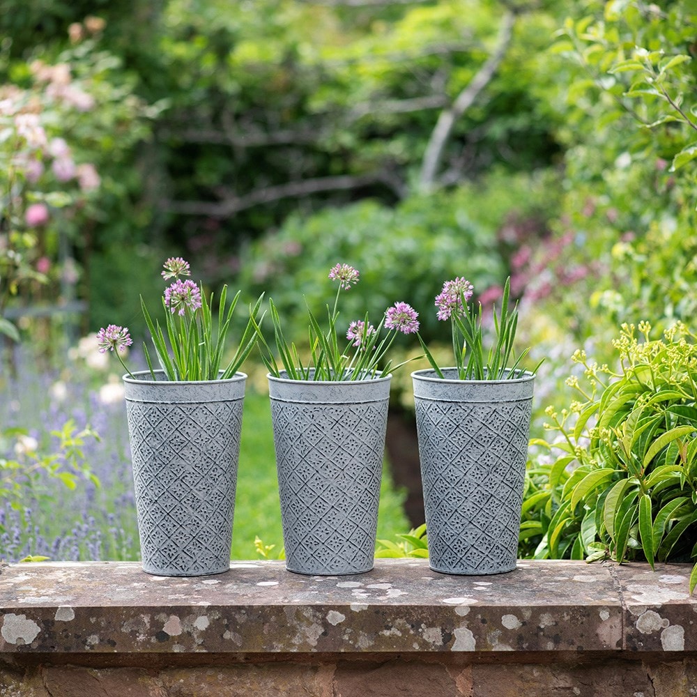 Embossed tall pots - set of three