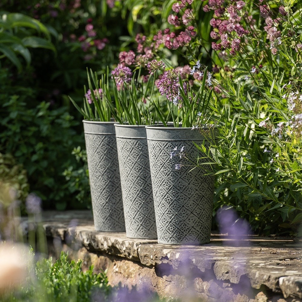 Embossed tall pots - set of three