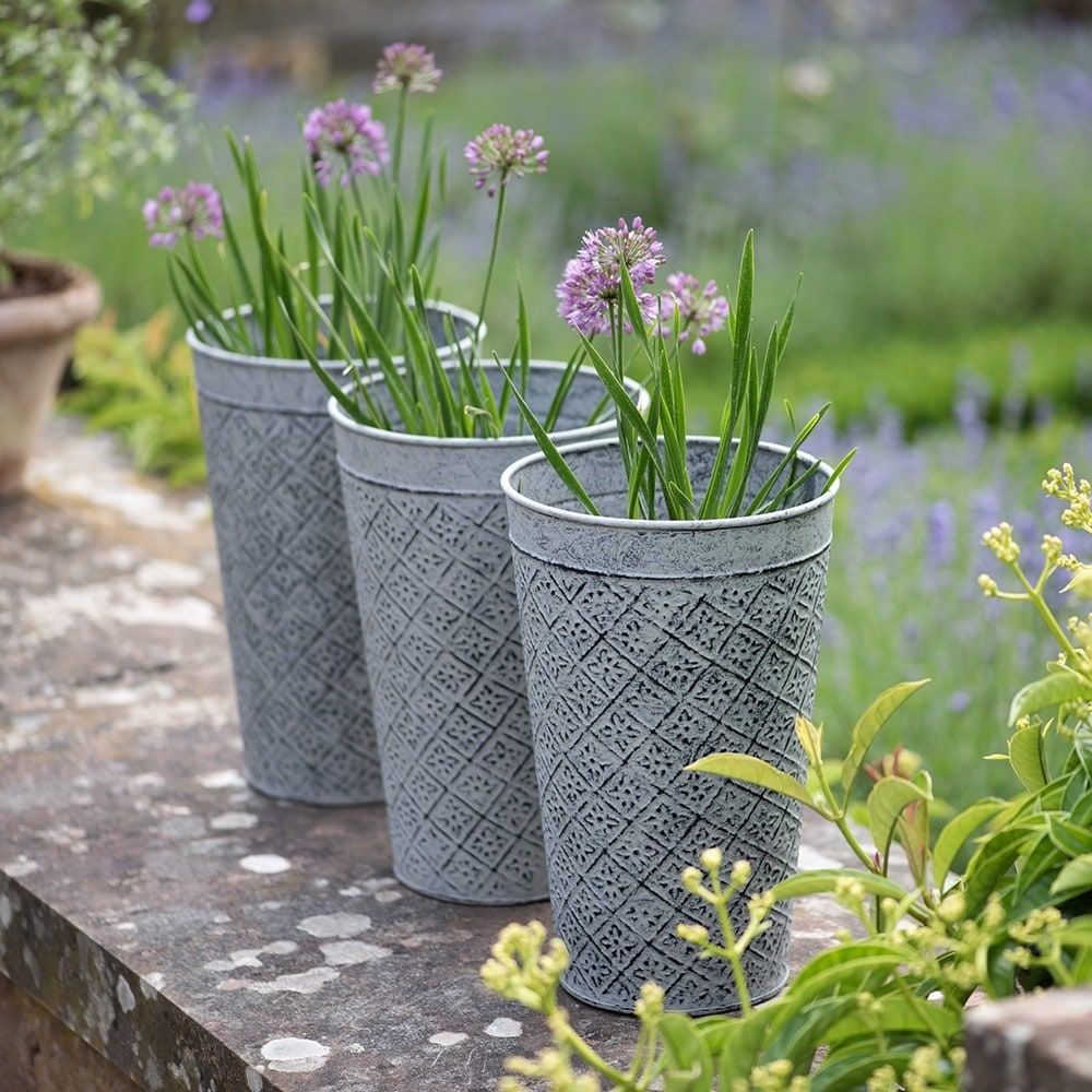 Embossed tall pots - set of three