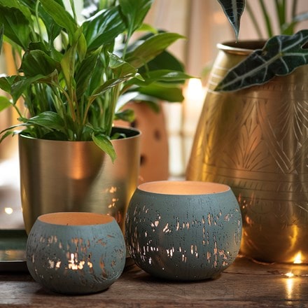 Etched lichen tealight holder