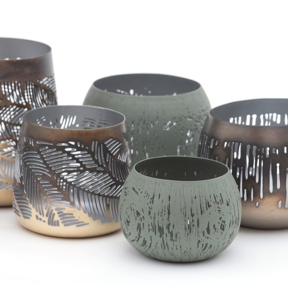 Etched lichen tealight holder