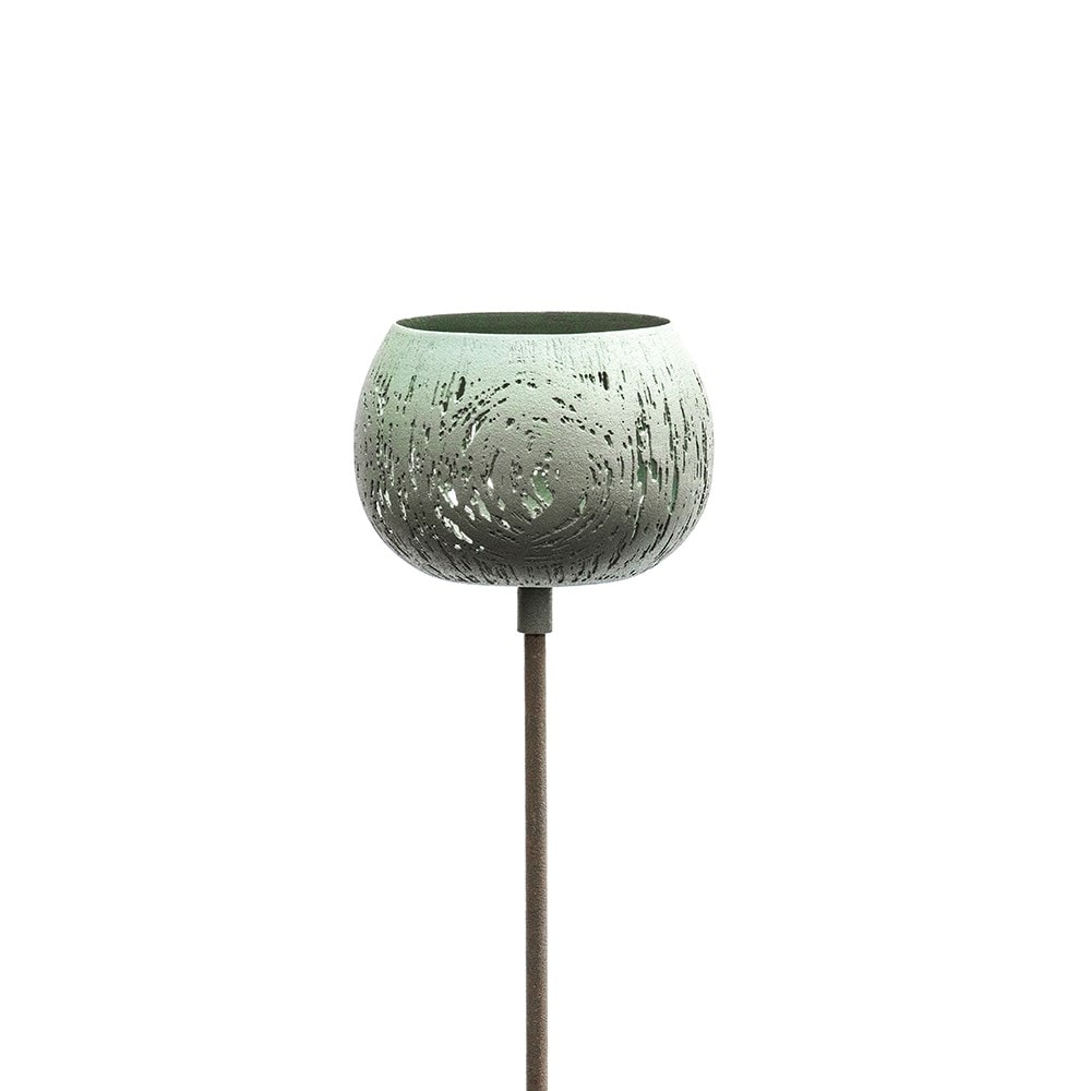 Etched lichen stake tealight holder