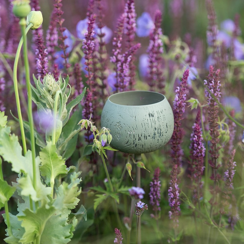 Etched lichen stake tealight holder