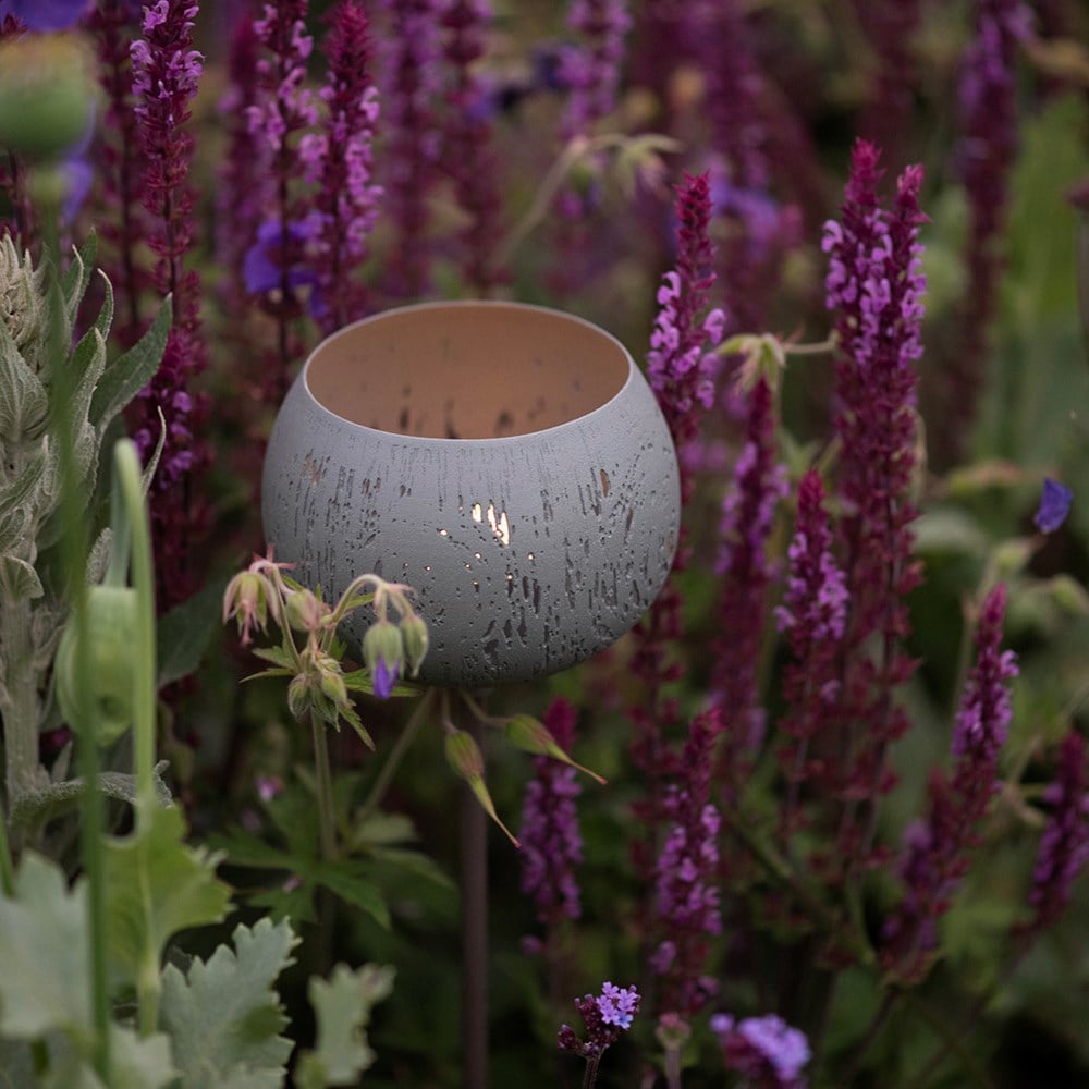 Etched lichen stake tealight holder