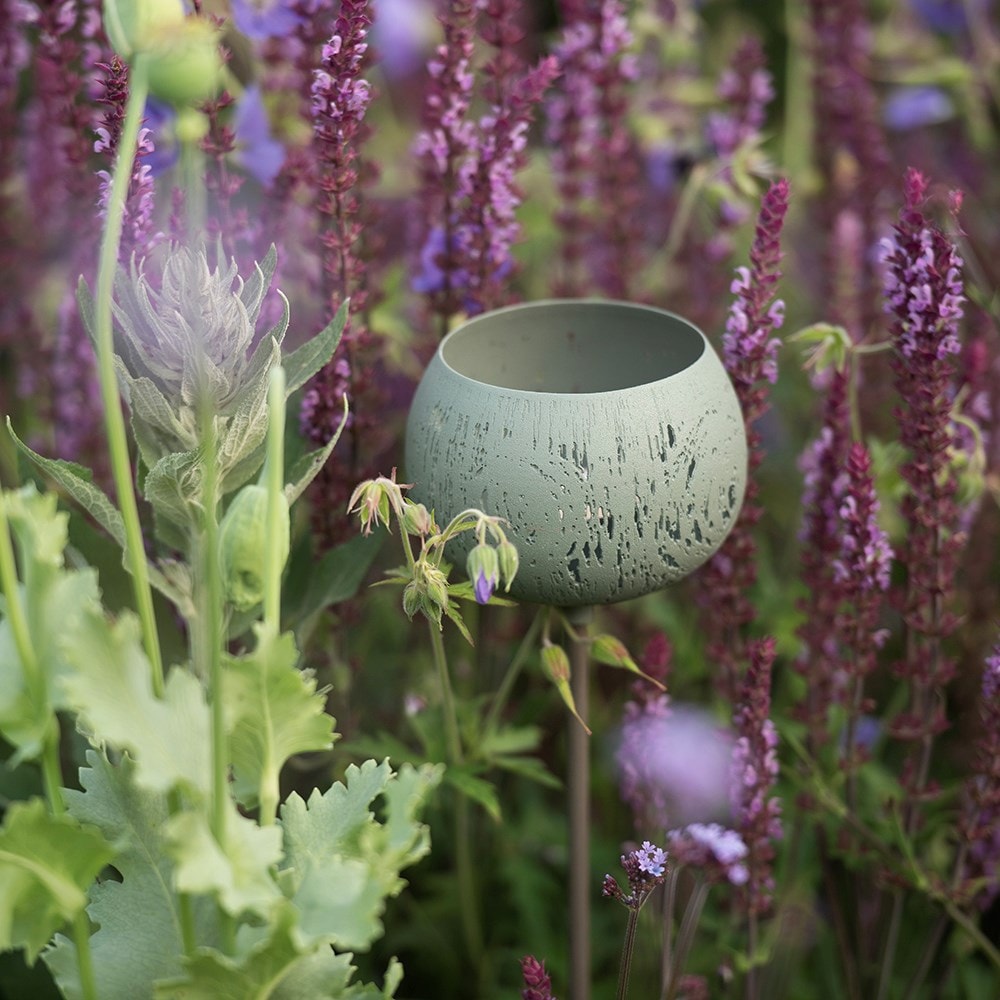 Etched lichen stake tealight holder