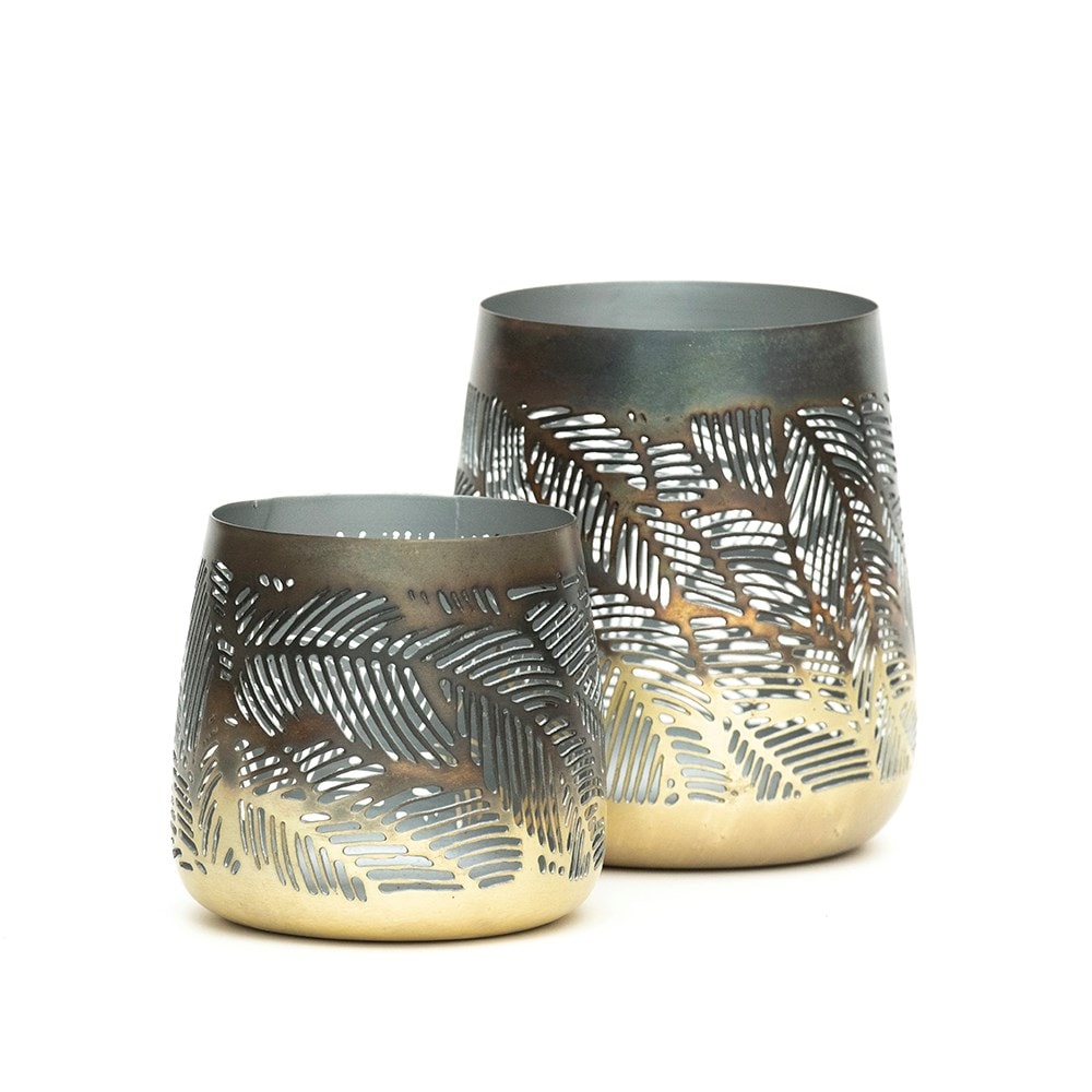 Leafy tealight holder - burnt silver
