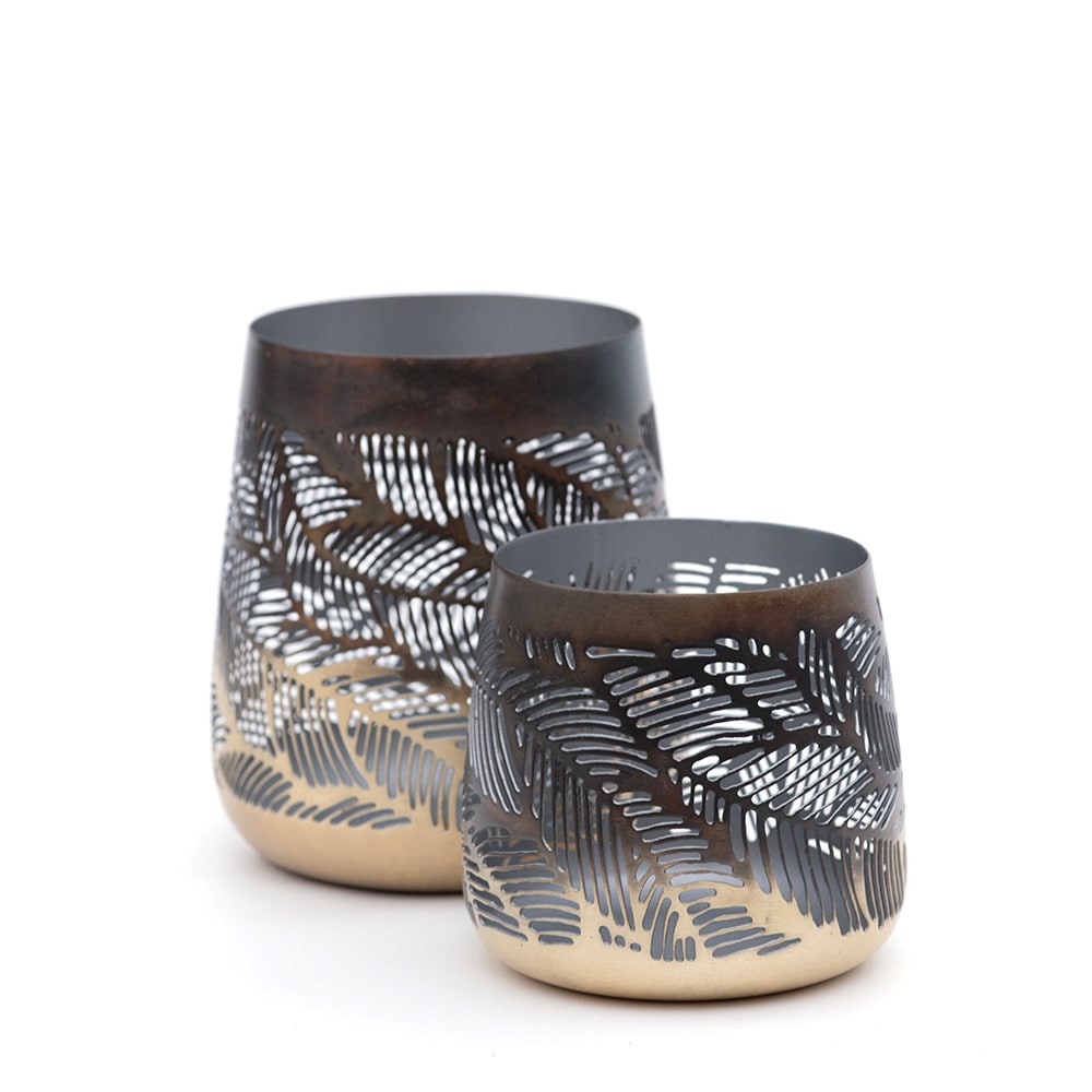 Leafy tealight holder - burnt silver