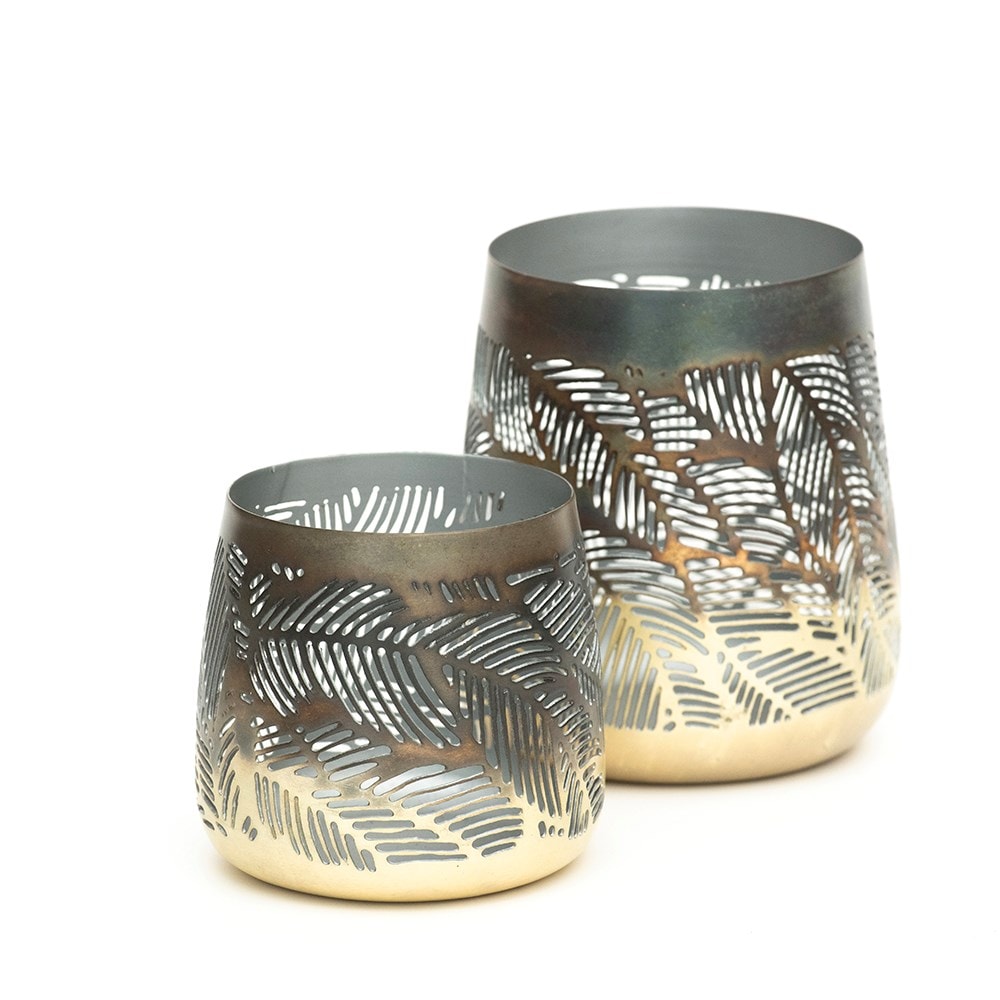 Leafy tealight holder - burnt silver