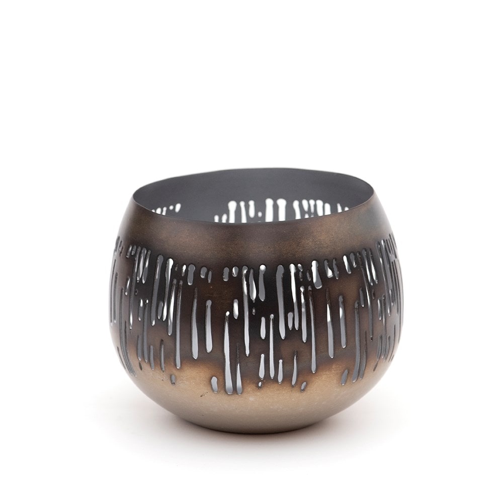 Etched burnt silver tealight holder