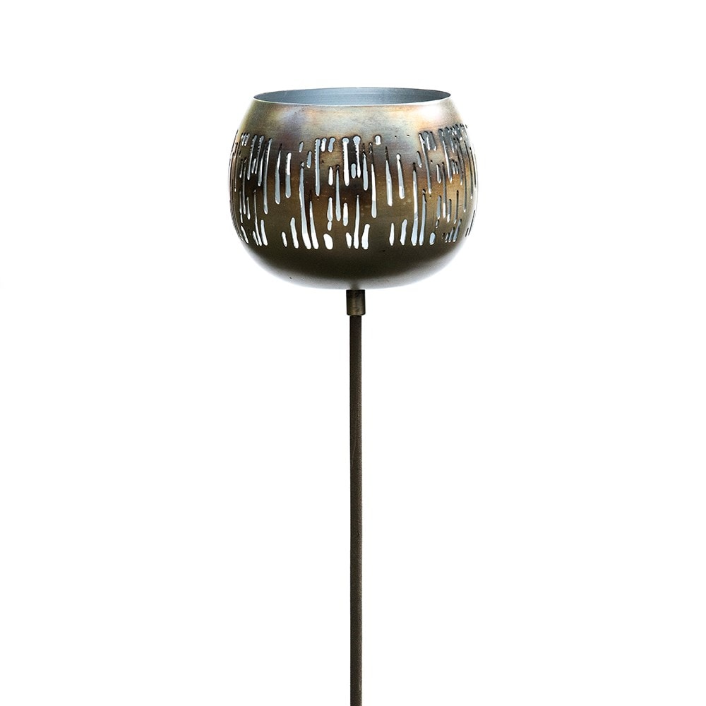 Etched burnt silver tealight holder stake