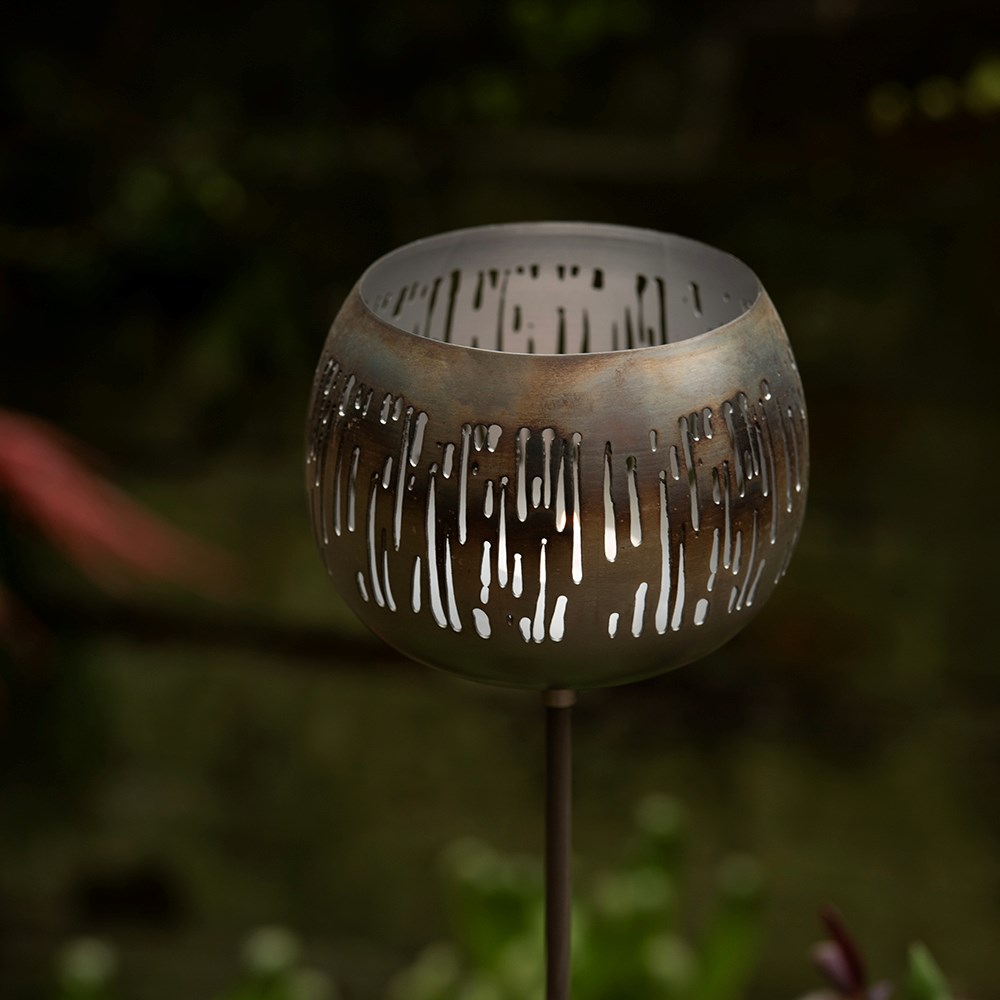 Etched burnt silver tealight holder stake