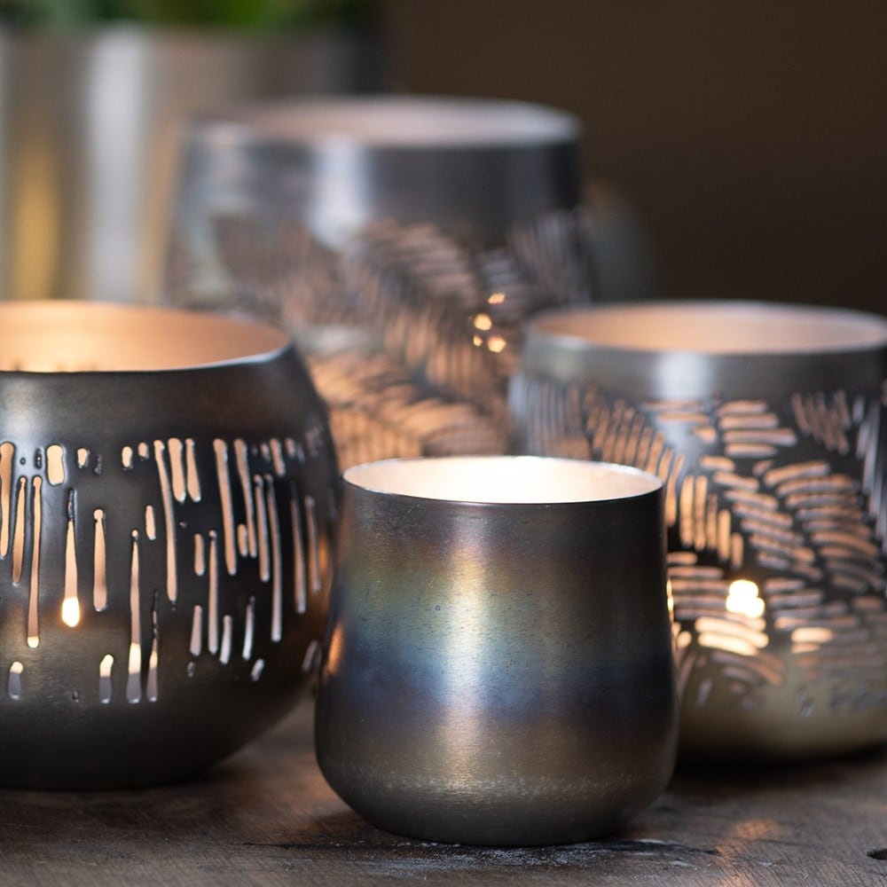 Burnt silver cup tealight holder