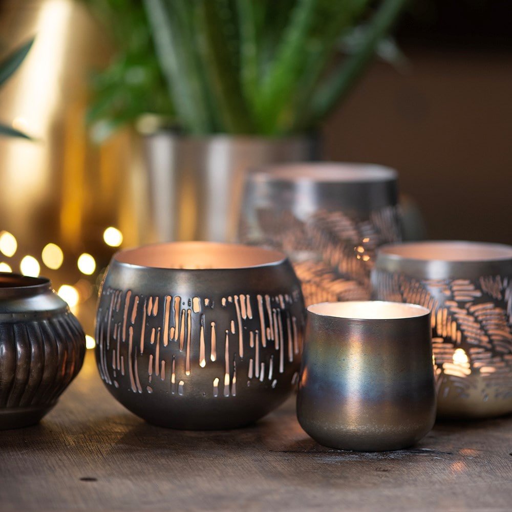 Burnt silver cup tealight holder
