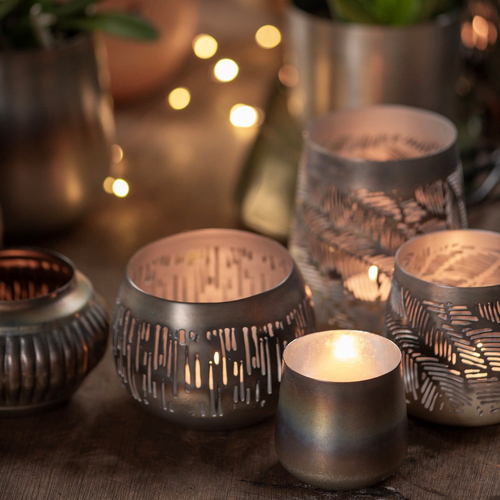 Burnt silver cup tealight holder