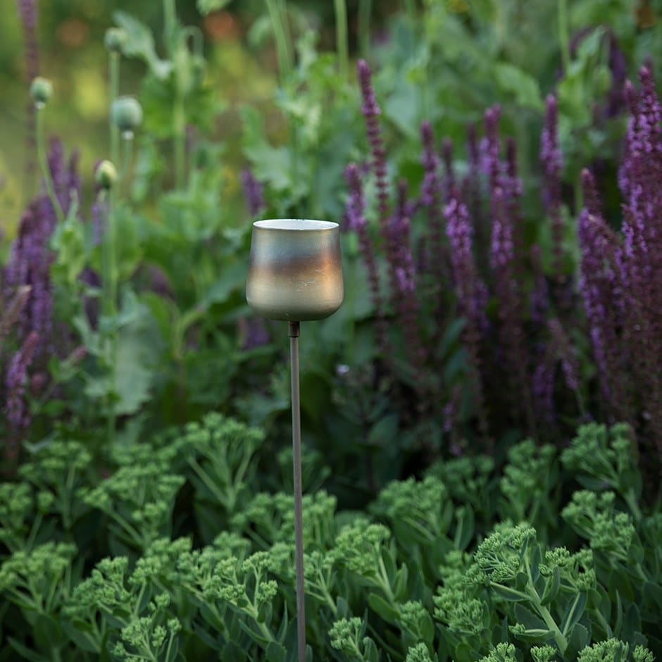 Burnt silver cup tealight holder stake 