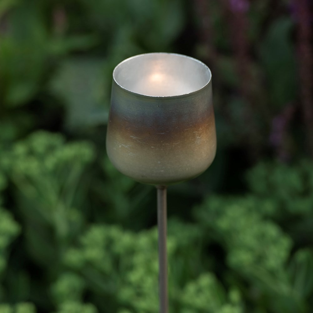 Burnt silver cup tealight holder stake 