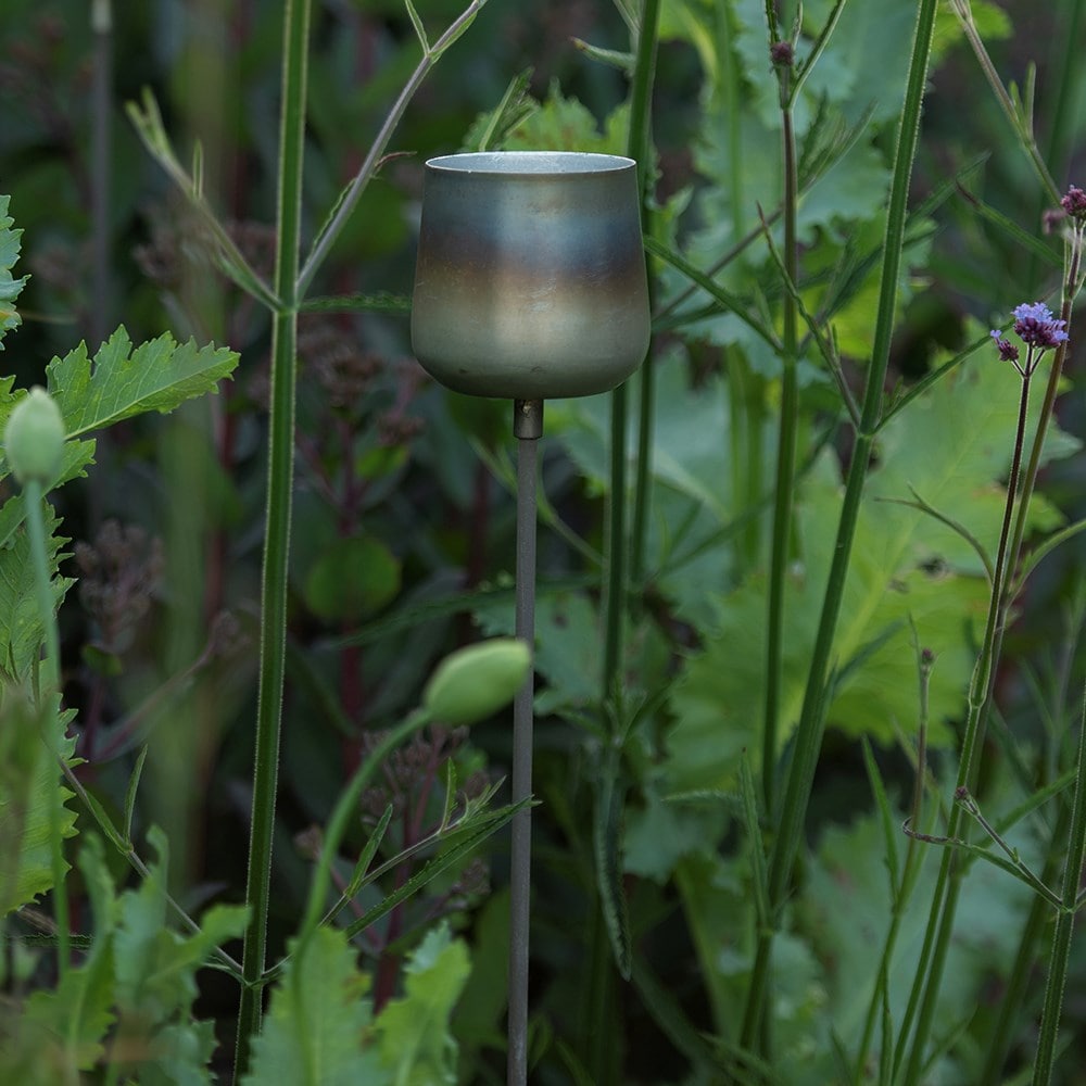 Burnt silver cup tealight holder stake 
