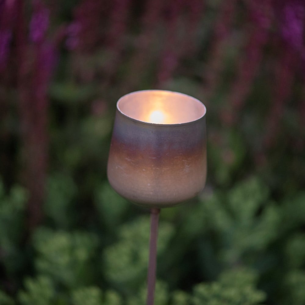 Burnt silver cup tealight holder stake 